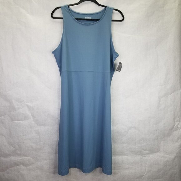 Eddie Bauer Dress Womens L Aster Sleeveless Empire Waist Blue UPF 50+ Travel NEW - Picture 2 of 16